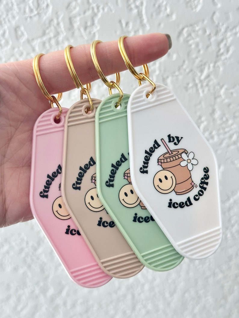 Retro Motel Keychain Fueled by Iced Coffee Keychains Gift for Coffee Drinkers Coffee Lover Gift Funny Keychains Gift Stocking Stuffers image 8