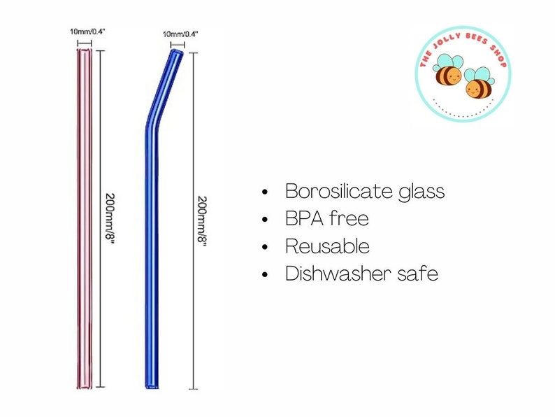 Reusable Colored Glass Straws: Straight & Bent 画像 10
