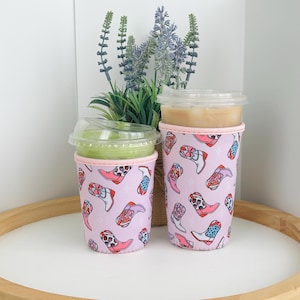 Pink Cowgirl Boots Drink Coozie| Neoprene Iced Coffee Sleeves| Coffee Lover Gift| Insulated Drink Holder Cozie| Bachelorette Bridesmaid Gift