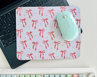 Pink Bow Mouse Pad: Girly Coquette Desk Decor