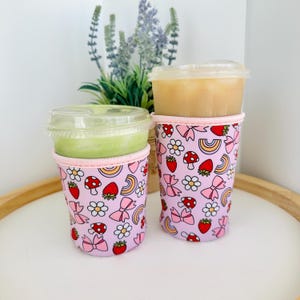 Coquette Strawberries Drink Coozie| Neoprene Iced Coffee Sleeves| Gift for Coffee Lovers| Drink Insulator for Cold Beverage| Gift for Her