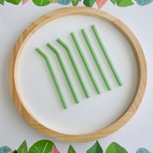 Reusable Colored Glass Straws: Straight & Bent Green