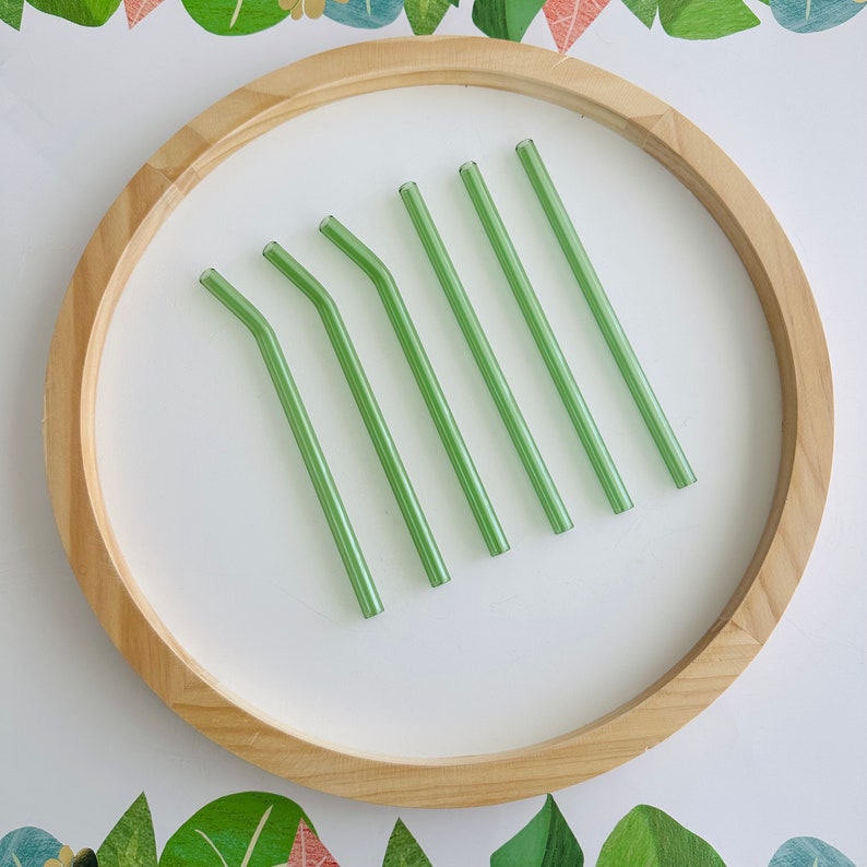 Reusable Colored Glass Straws: Straight & Bent Green