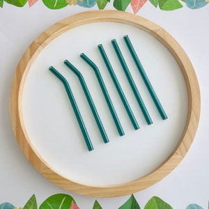 Reusable Colored Glass Straws: Straight & Bent Teal