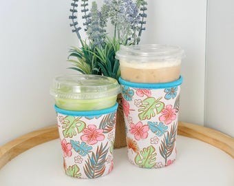 Tropical Flower Drink Coozie: Neoprene Iced Coffee Sleeve
