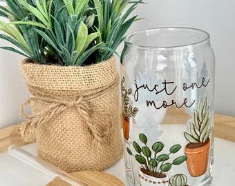 Plant Lover Glass Cup: Houseplant Iced Coffee Can Glass Tumbler (16oz)