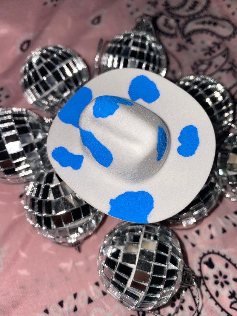 Cow Print Disco Ball Cowboy Hat Car Charm Rear View Mirror Etsy