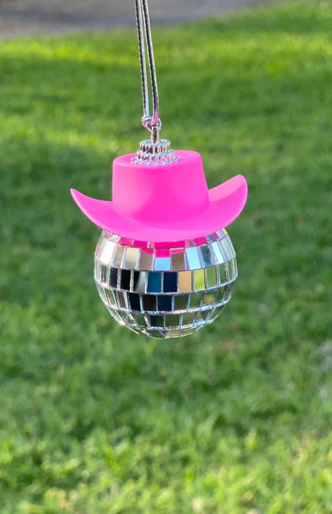 Pink Cowboy Hat Disco Ball Decorations Cowgirl Car Rear View Etsy