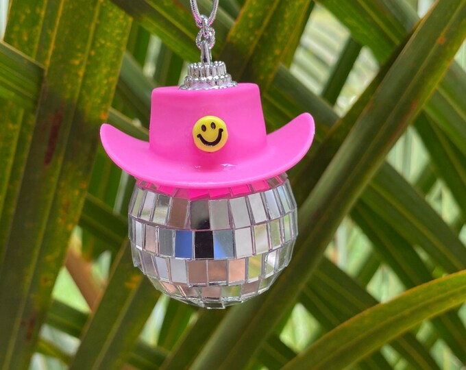 Cow Print Disco Ball Cowboy Hat Car Charm Rear View Mirror Etsy