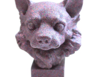 Chihuahua with Mane Statue Animal Bust Sculpture Dog Head Decor Art