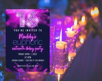 Invitación de cumpleaños de moda para Sweet 16 de Euphoria