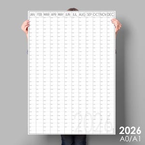 2026 Giant Wall Planner: Vertical Year Calendar, A0/A1 Size
