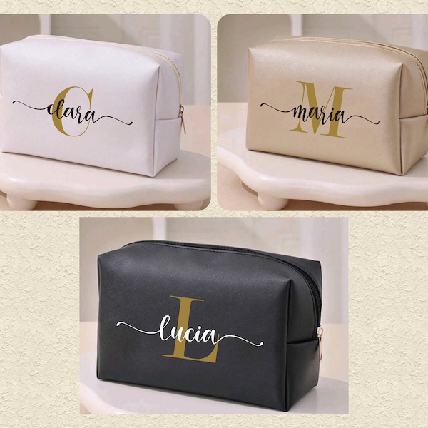 Bolsa de cosméticos personalizada para regalo cumpleaños mamá amiga hermana, bolsa de maquillaje con nombre e inicial, neceser personalizado