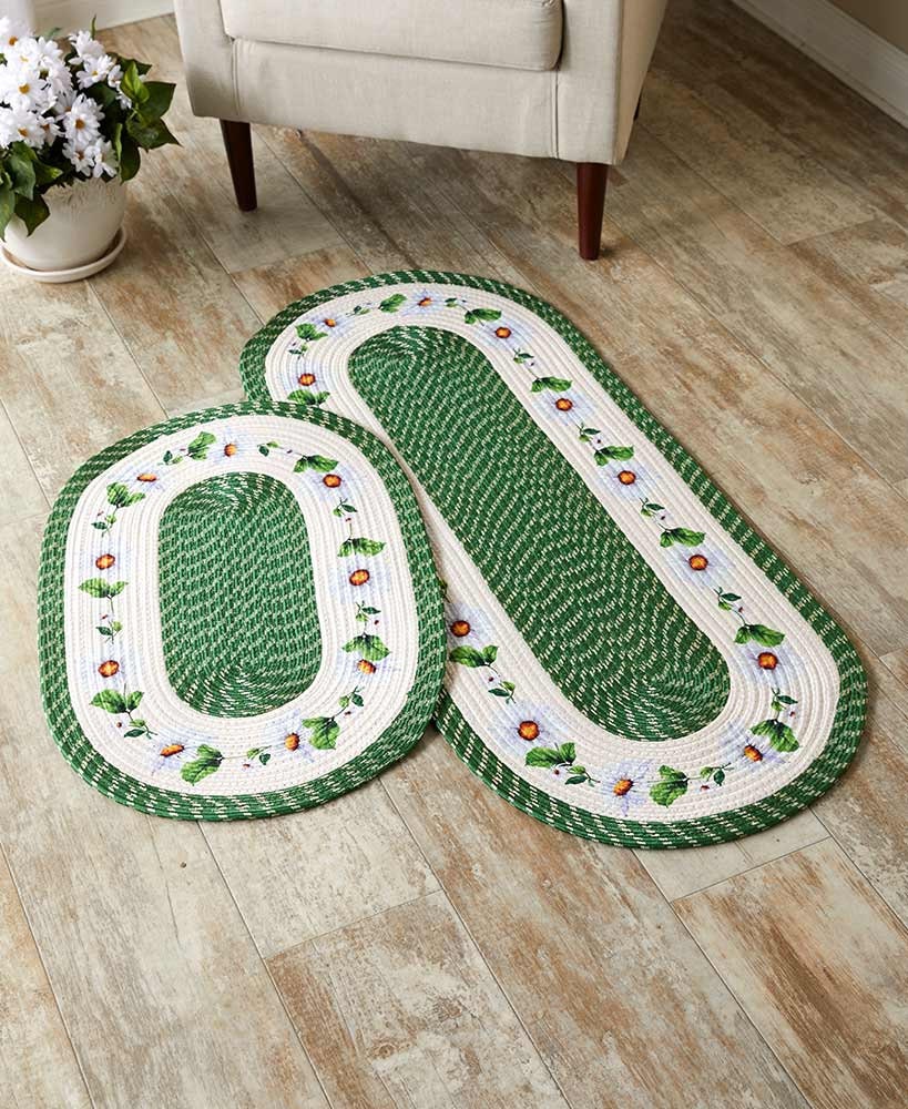 Home Decor Oval Bright Floral Daisy or Sunflower Braided Accent Rugs or Runners 