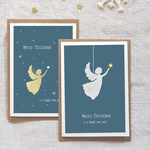 Set van 2 kerstkaarten, gevouwen kaarten met envelop, engelen