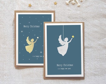 2er Set Weihnachtskarten, klappkarten mit Umschlag, Engeln