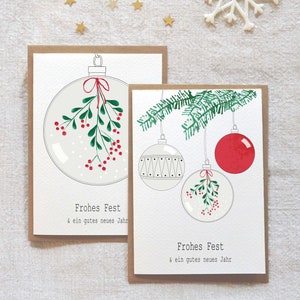 Set de 2 tarjetas de Navidad, tarjetas dobladas con sobre, bolas de Navidad