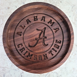 Alabama Catch Tray - Crimson Tide Engraved Walnut Wood Valet - Keys, Coins, Jewelry