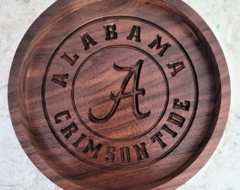 Alabama Catch Tray - Crimson Tide Engraved Walnut Wood Valet - Keys, Coins, Jewelry