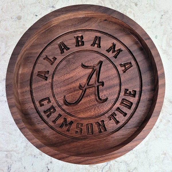 Alabama Catch Tray - Crimson Tide Engraved Walnut Wood Valet - Keys, Coins, Jewelry