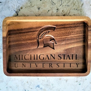 Michigan State University Engraved Walnut Wood Catch Tray, Valet - Keys, Coins, Jewelry