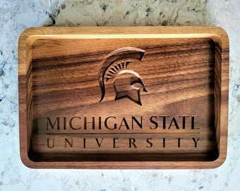 Michigan State University Engraved Walnut Wood Catch Tray, Valet - Keys, Coins, Jewelry