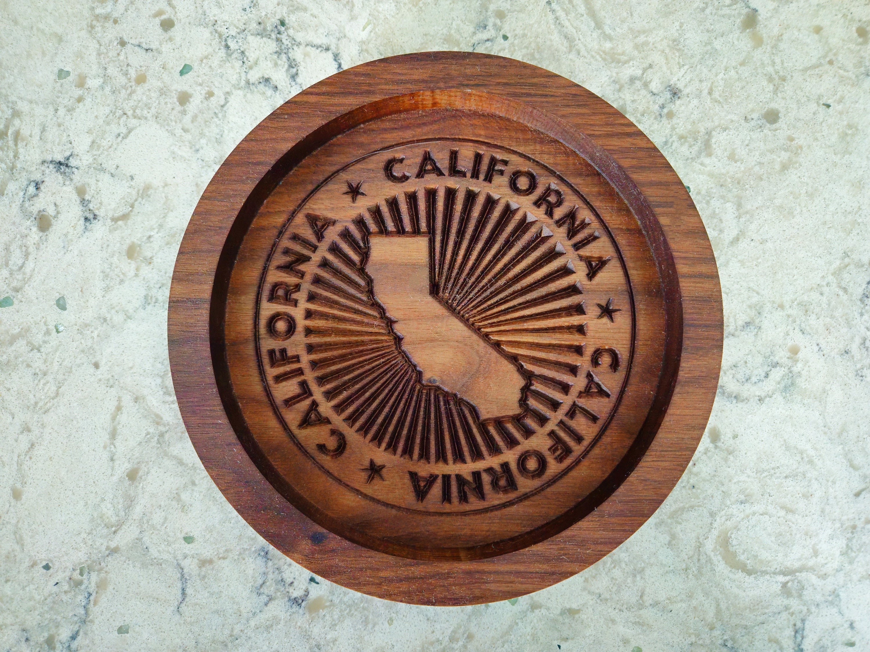 California Engraved Walnut Wood Catch Tray, Valet - Keys, Coins, Jewelry
