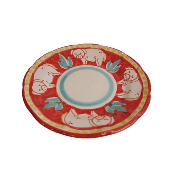 Vietri Ceramic Plates 10" - RED PIG/PORCO (New - Made in Italy) Campagna