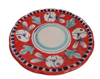 Vietri Salad Plate 8&quot; - RED FISH/PESCI (New - Made in Italy) Campagna