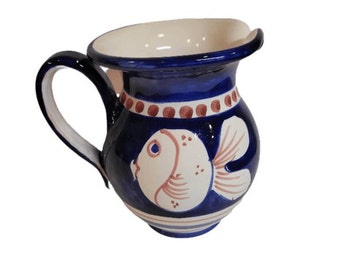 BLUE FISH Pitcher. Animaletti Collection. Hand painted Vietri ceramic.