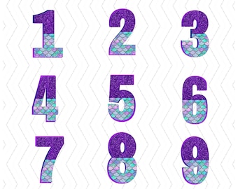 May include: Nine purple numbers with a mermaid scale pattern. The numbers are 1 through 9.