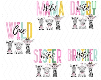 Wild One Bundle Familie PNG, Geburtstag Wild One PNG, Zoo Tier Safari Geburtstag png, Wild One Geburtstag, Wild One Bundle Familie Matching png