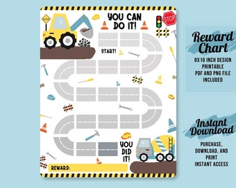 Printable Construction Reward Chart | Construction Kids Behavior Chart | Instant Download Sticker Chart | Toddler Chore Chart | Excavator