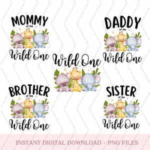 Wild One bundel familie ontwerp, verjaardag Wild One PNG, dierentuin dieren Safari verjaardag, wilde verjaardag, shirt sublimaties, Instant Download