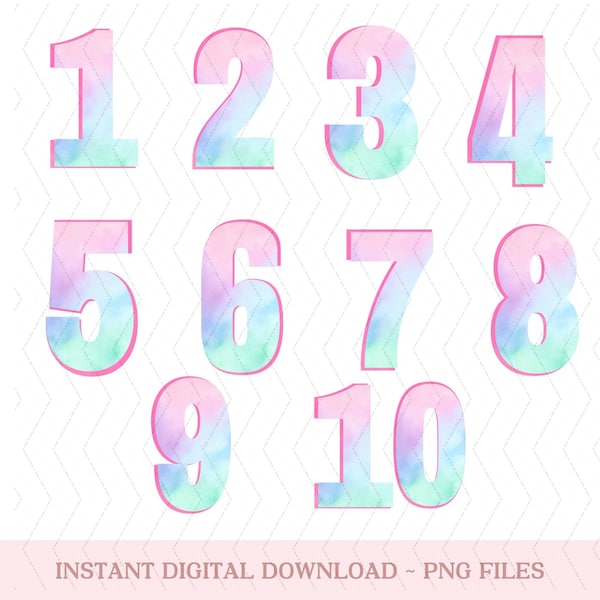 Unicorn Pastel Rainbow Numbers 0-10 PNG | Numbers for Girl rainbow Pastel numbers Png | Digital - Printable Numbers - Unicorn Numbers