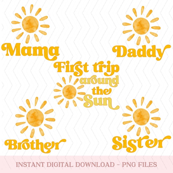 Sunshine 1e verjaardag Matching Family PNG, Sunshine First Birthday png, First Trip Around The Sun Verjaardag png, Instant Digital Download