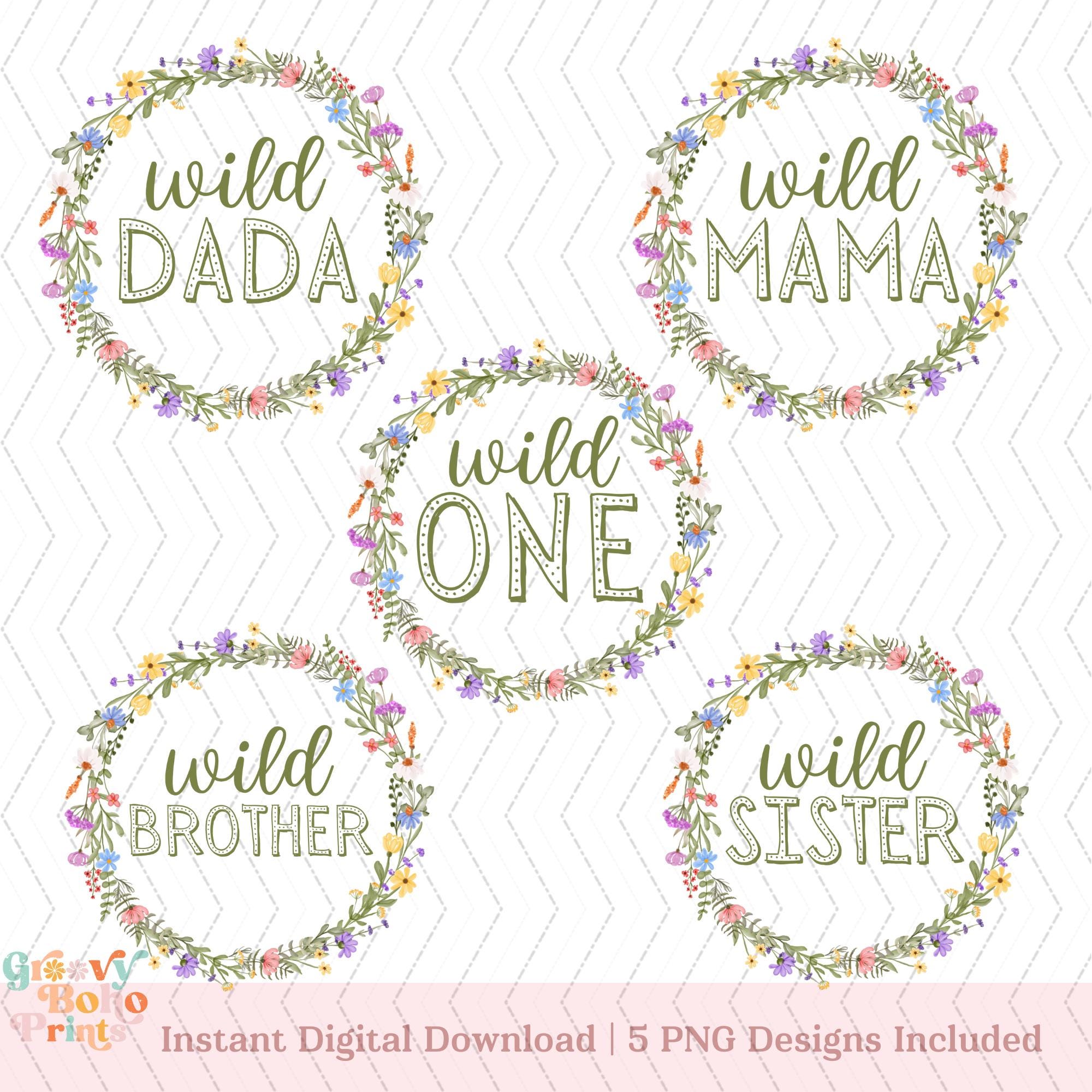 Wild One Wildflower Birthday Clipart Bundle, Boho Floral First Birthday PNG, Wild One Family Matching Birthday Shirt PNG, Wildflower Party