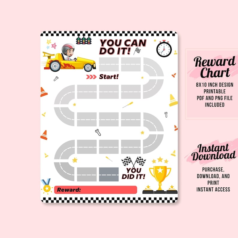 Printable Racing Car Reward Chart Cars Kids Behavior Chart Etsy