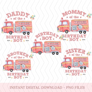 Fire Truck Birthday png, Boys Firetruck Themed Birthday digital file, Toddler Boy Fire Fighter png, Family Kids Matching digital download