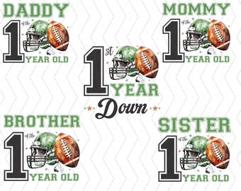 Fotbolls första födelsedag familjematchning png, Mama Daddy fotbolls första födelsedag clipart, fotbollstema födelsedag png 1:a året av