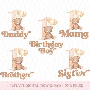 Teddy Bear 1st Birthday png, Teddy Bear Matching Family Birthday png, Modern Beary 1st Birthday Boy png Teddy Bear