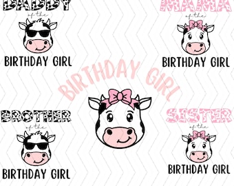Cow One Girl Birthday PNG Family Bundle, 1st Birthday Girl PNG, Holy Cow I Am One Clipart, Cow with Bow PNG, Cow Farm Birthday Theme