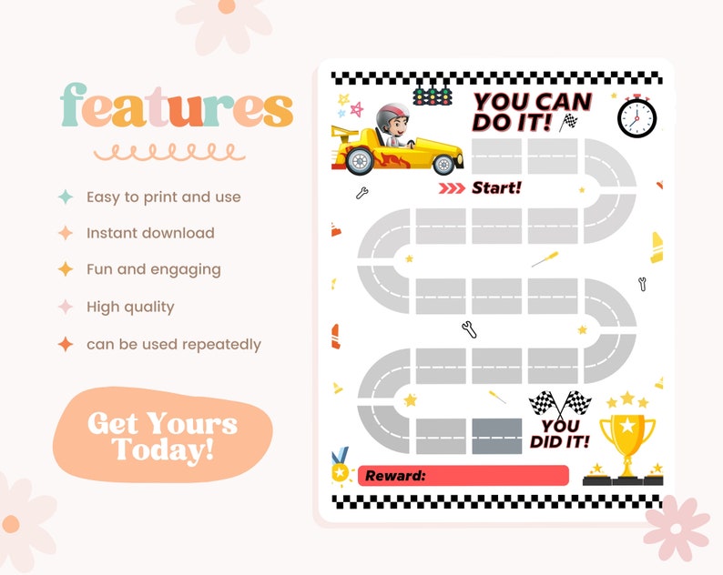 Printable Racing Car Reward Chart Cars Kids Behavior Chart Etsy