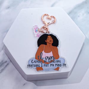I Am Capable Black Woman Acrylic Keychain | Affirmation Keychain | Motivational Accessories for Black Women | Natural Hair Keychain
