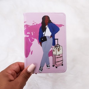 Illustrated Pink Black Women Travel Passport Holder - Travel affirmation gift