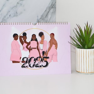 2025 Zeigen Sie sich als ihr Affirmationskalender | A4 Illustrierter Kalender für Schwarze Frauen | Ermächtigende Kunst & Positive Affirmationen