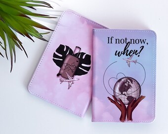 Personalised Black Girl Illustrated Travel Passport Holder - Black women travel gift.