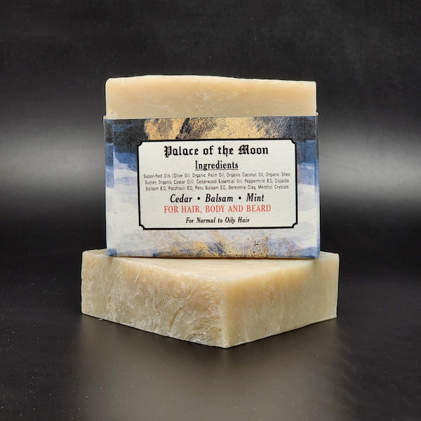 Palace of the Moon Hair Body Beard Shampoo Bar Soap for Metalheads Vegan Natural Shave Cedar Balsam Mint Face Wash Wolves in the Throne Room