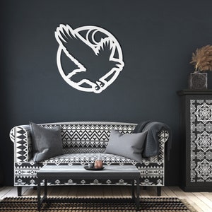 Flying Raven Moon - Indoor/Outdoor Die-Cut Metal Sign | Gothic Nature Occult Witchy Strega Rustic Native Crow Lunar Bird Odin Nordic