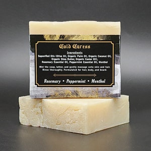 Cold Caress | Hair Body Beard Shampoo Bar Soap for Metalheads Vegan Natural Shave Rosemary Peppermint Menthol Hair Growth Men Gift Exhumed